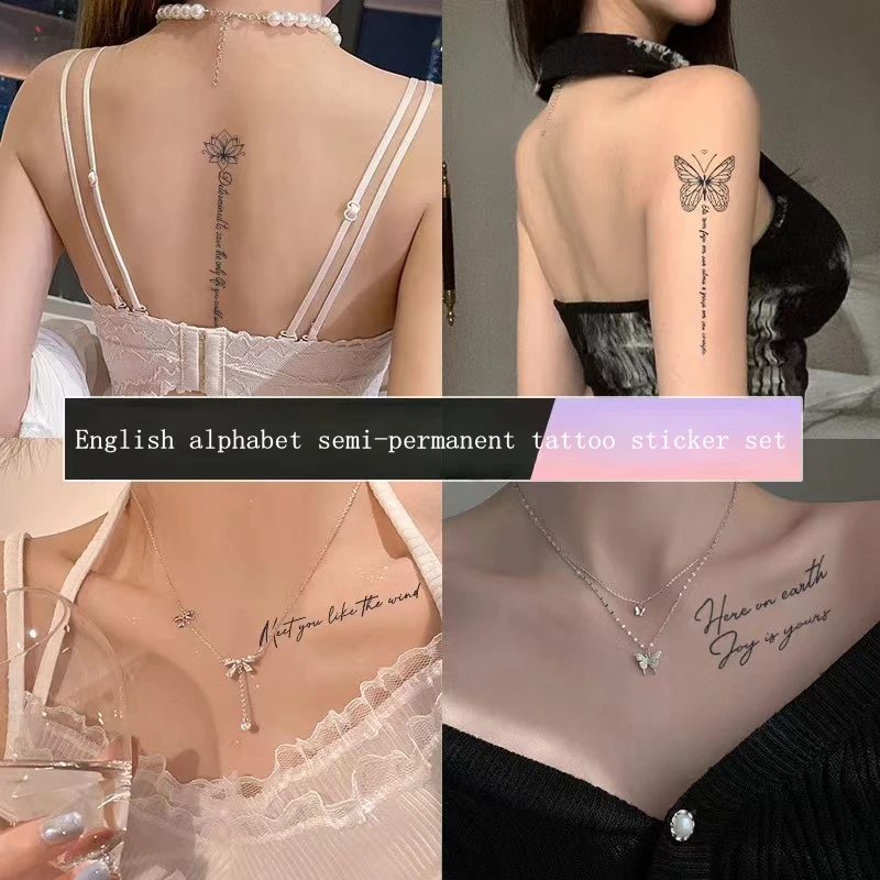 Herbal Tattoo Stickers English Letters Female Sexy Clavicle Waterproof Durable Non-reflective Arm Semi-permanent Juice Stickers