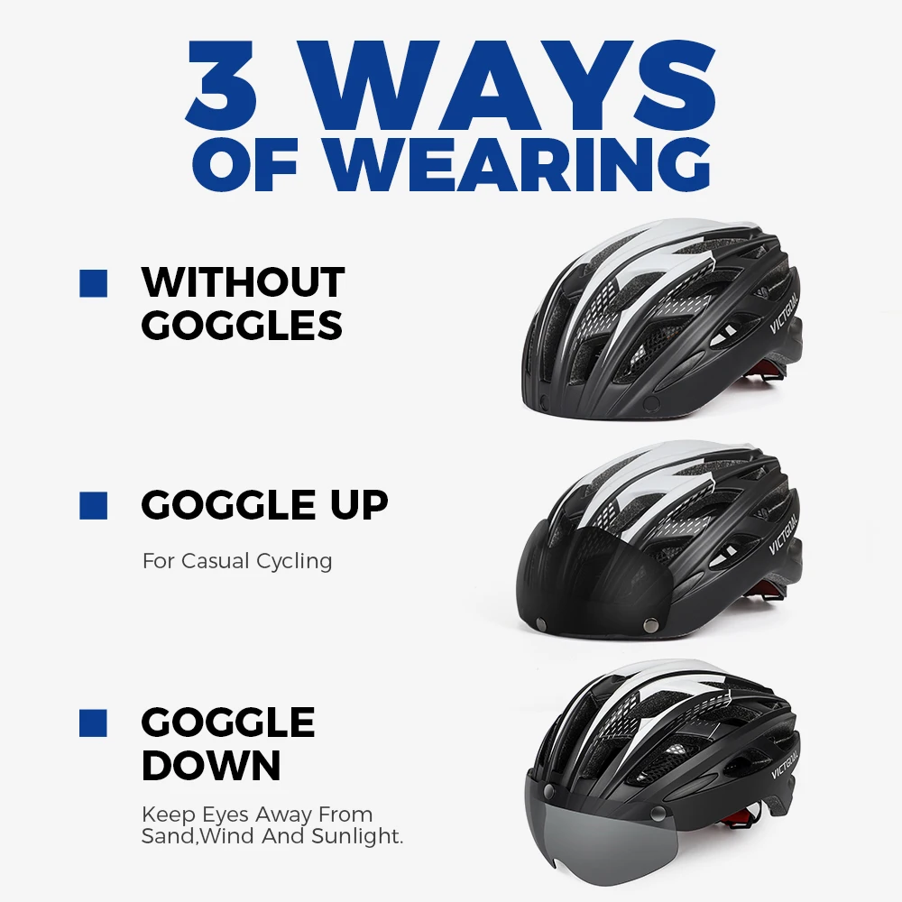 VICTGOAL Bike Helmet for Adult Men Women Bicycle Helmet with Goggles Cycling Helmet Ultralight MTB Road Mountain Cycling Helmet