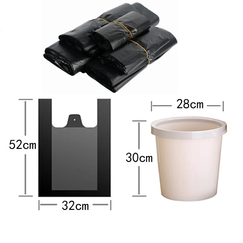 100Pcs Thickened Black Vest Plastic Bag Takeaway Shopping with Handle Bag Kitchen Living Room Garbage Clean Storage Bag