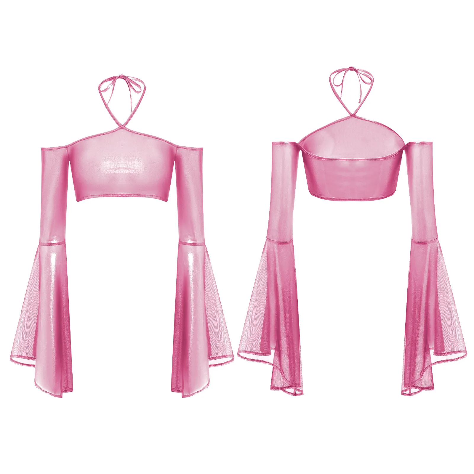 

Adult Women Sexy Transparent Tops Off Shoulder Halter Flared Sleeve T-shirt for Camisole Corset Bikini Bra Cover Up Shirts