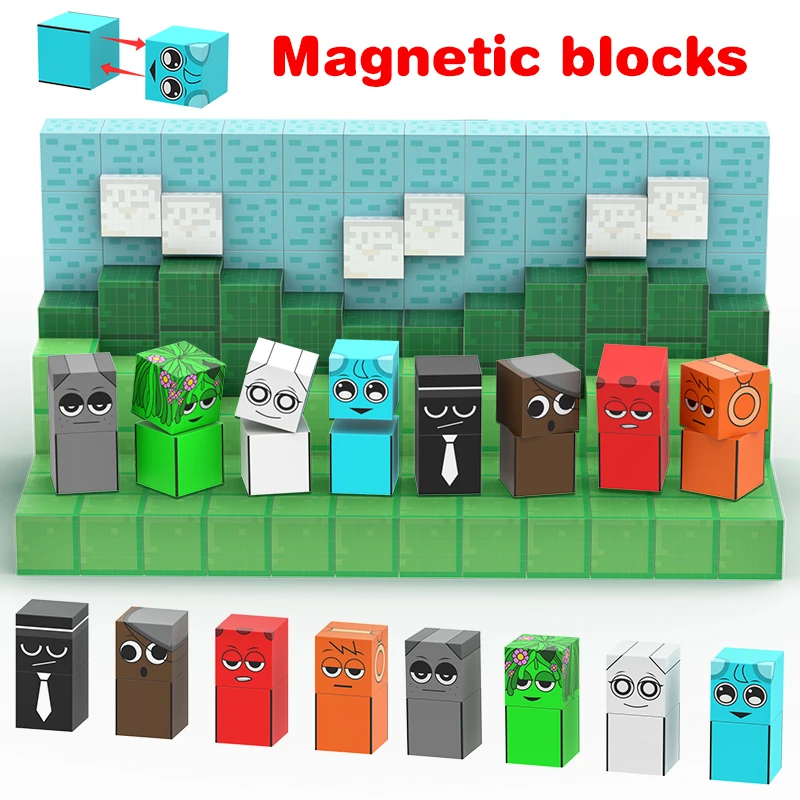 8PCS Sprunki Figures Magnetic Blocks Toys Incrediboxs Sprunki Magnet Toys STEM Sensory Toys for Toddler Christmas Birthday Gift