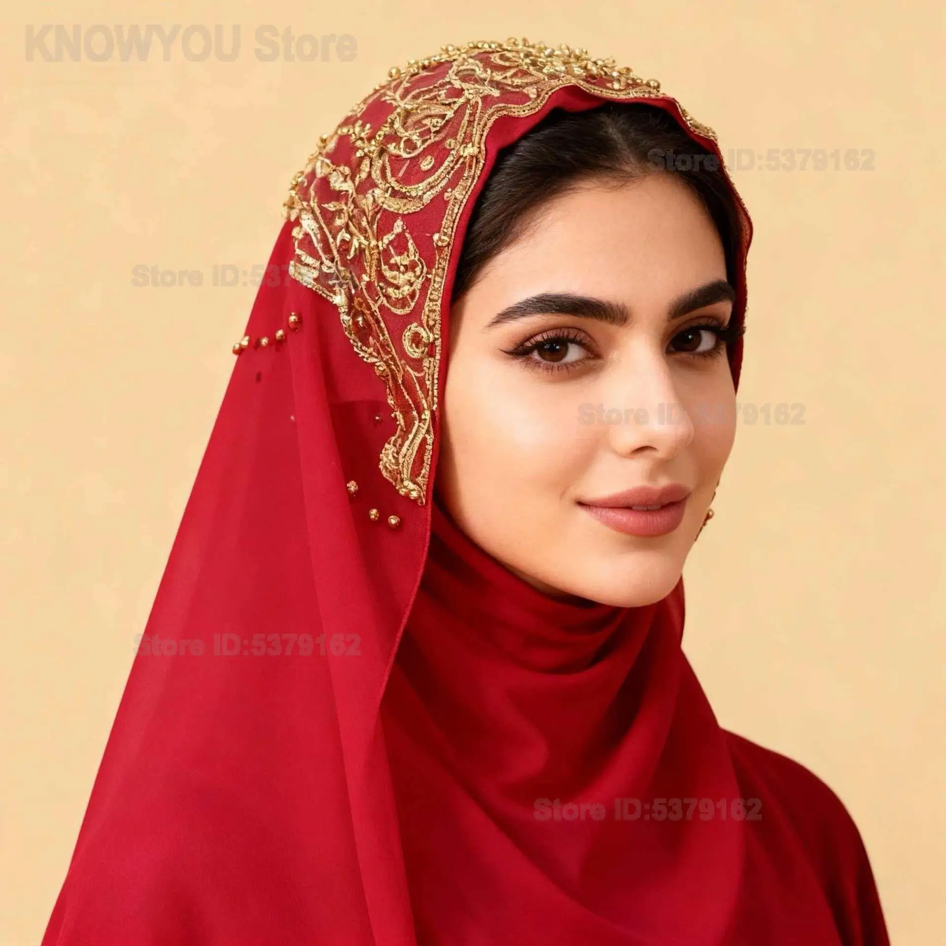 Ethnic Style Headscarf Chiffon Beaded Long Scarf Southeast Asian Fashion Shawl Turban Head Wrap for Women