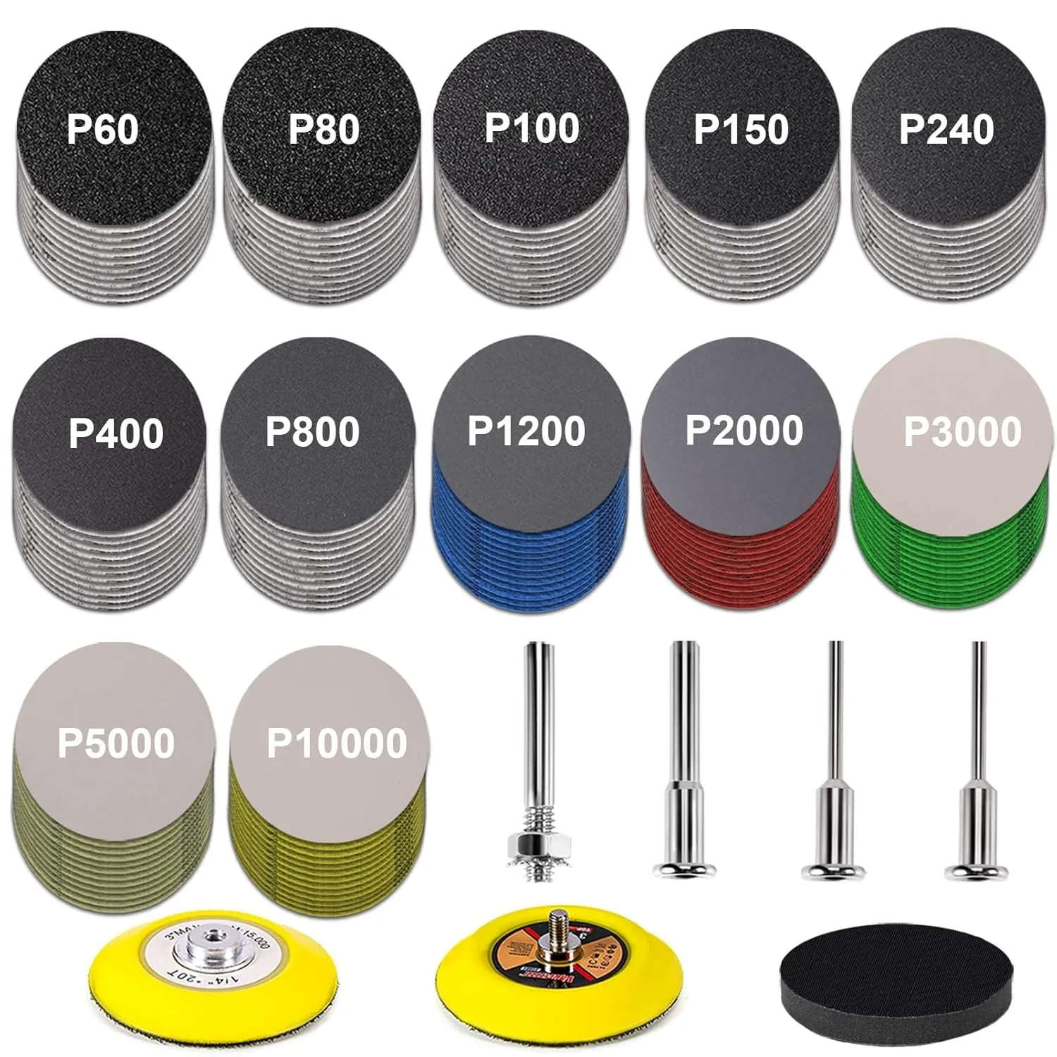 

188 PCS 3 Inch Wet Dry Sanding Disc, Headlight Restoration Kit Drill Polishing Kit 60-10000 Grit Hook Loop Sandpaper for Car