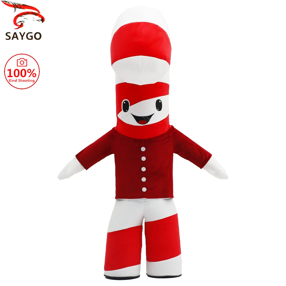 

SAYGO Inflatable Candy Cane Costume Mascot Parade Adult Character Cosplay Birthday Christmas Party Event Plush Set