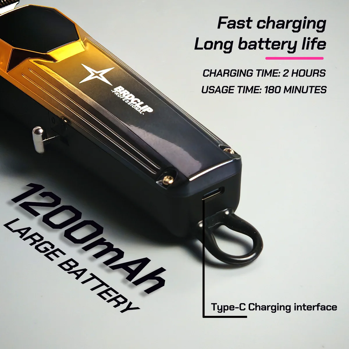 Máquina de cortar cabelo de barbeiro profissional BRDCLIP 803 5 ajuste de velocidade 506T 7000RPM Máquina de corte de cabelo elétrica Bateria grande