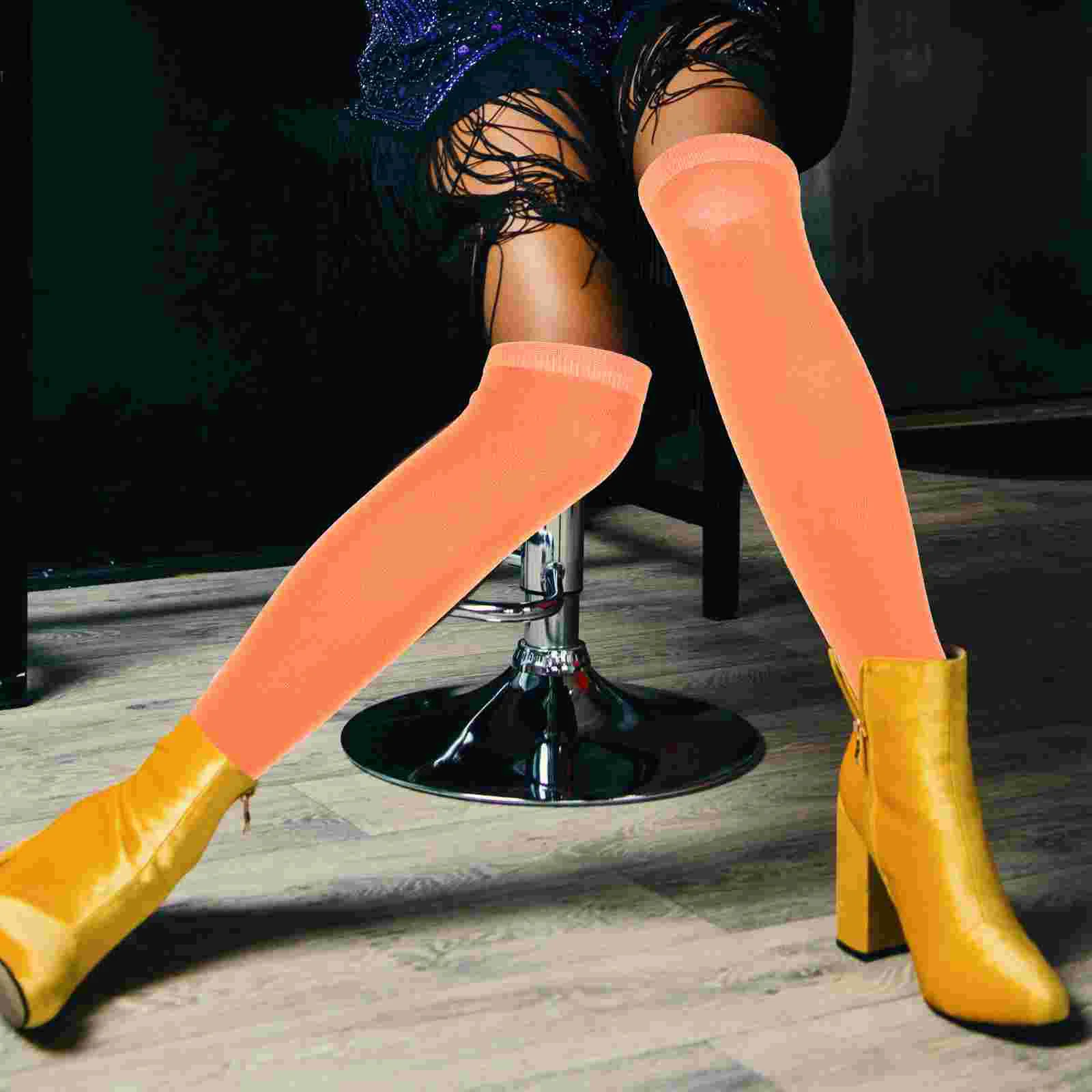 Thigh Stockings over Knee Socks for Girl Decorative Orange The Fabric Women\'s Miss