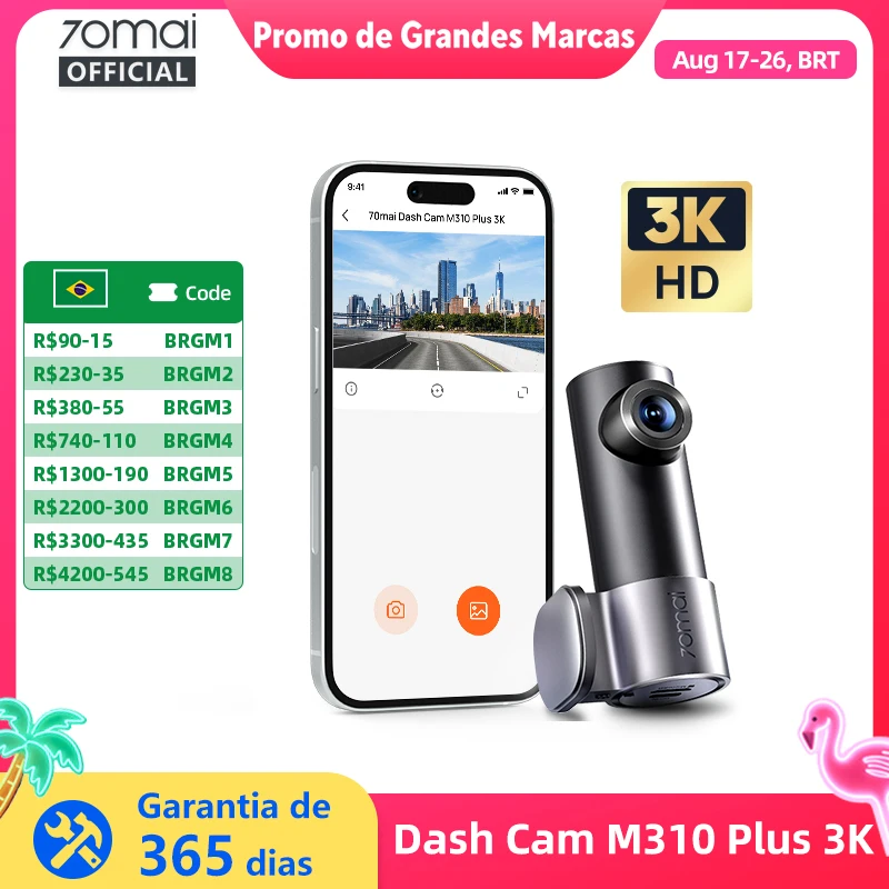Novo 70mai Dash Cam M310 Plus 3K 1620P WDR Controle de Voz 139 ° Monitor de estacionamento do gravador do carro FOV DVR 70mai M310 Plus 3K