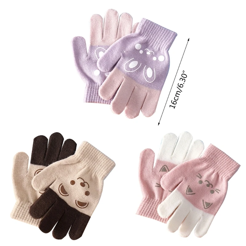 Cartoon Bear Bunny Cat Pattern Glove Winter Warm Gloves Boys Girls Kids Outdoor Playing Winter Gloves for 4-8 Years Old