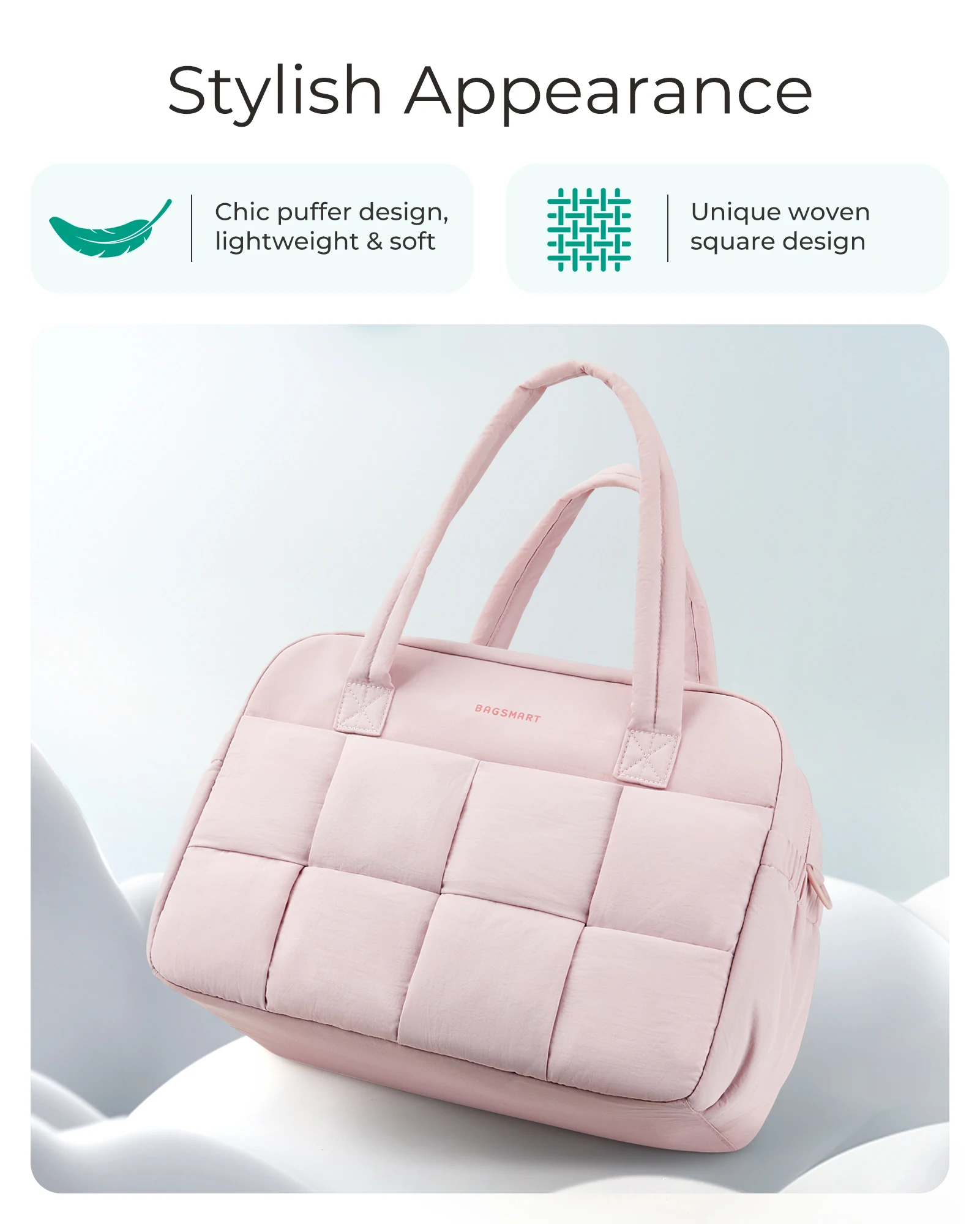 BAGSMART Puffer Travel Bag Duffle Bag for Travel with Laptop Compartment Weekender Gym Bags for Women Carry On Duffel Bag