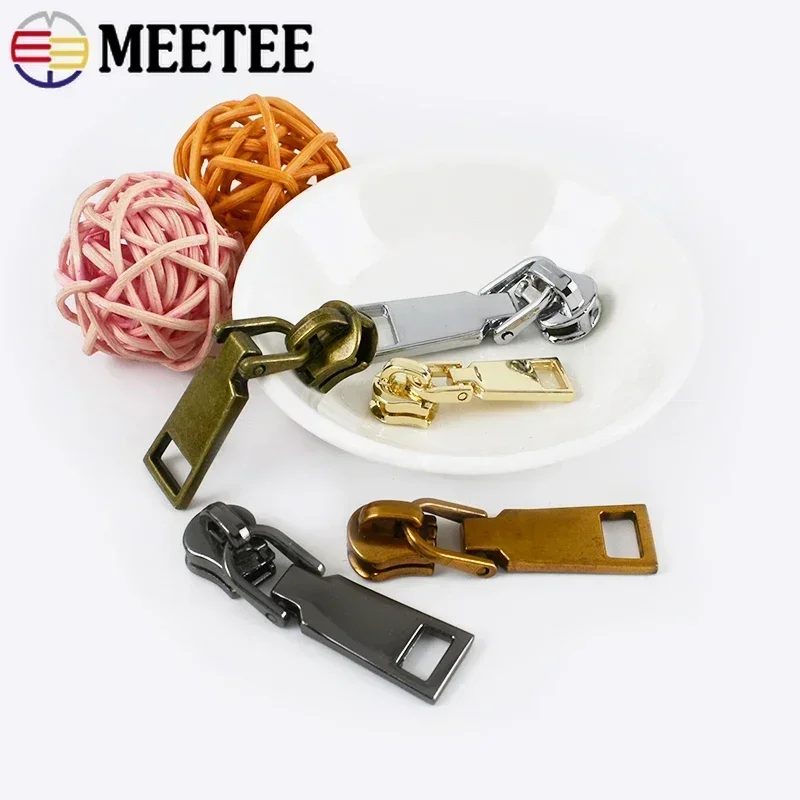 5/10/20Pcs Meetee 3# 5# Metal Zipper Sliders Zip Puller for Sewing Bags Suitcase Clothing Coat Zippers Head Repair Kit Accessory