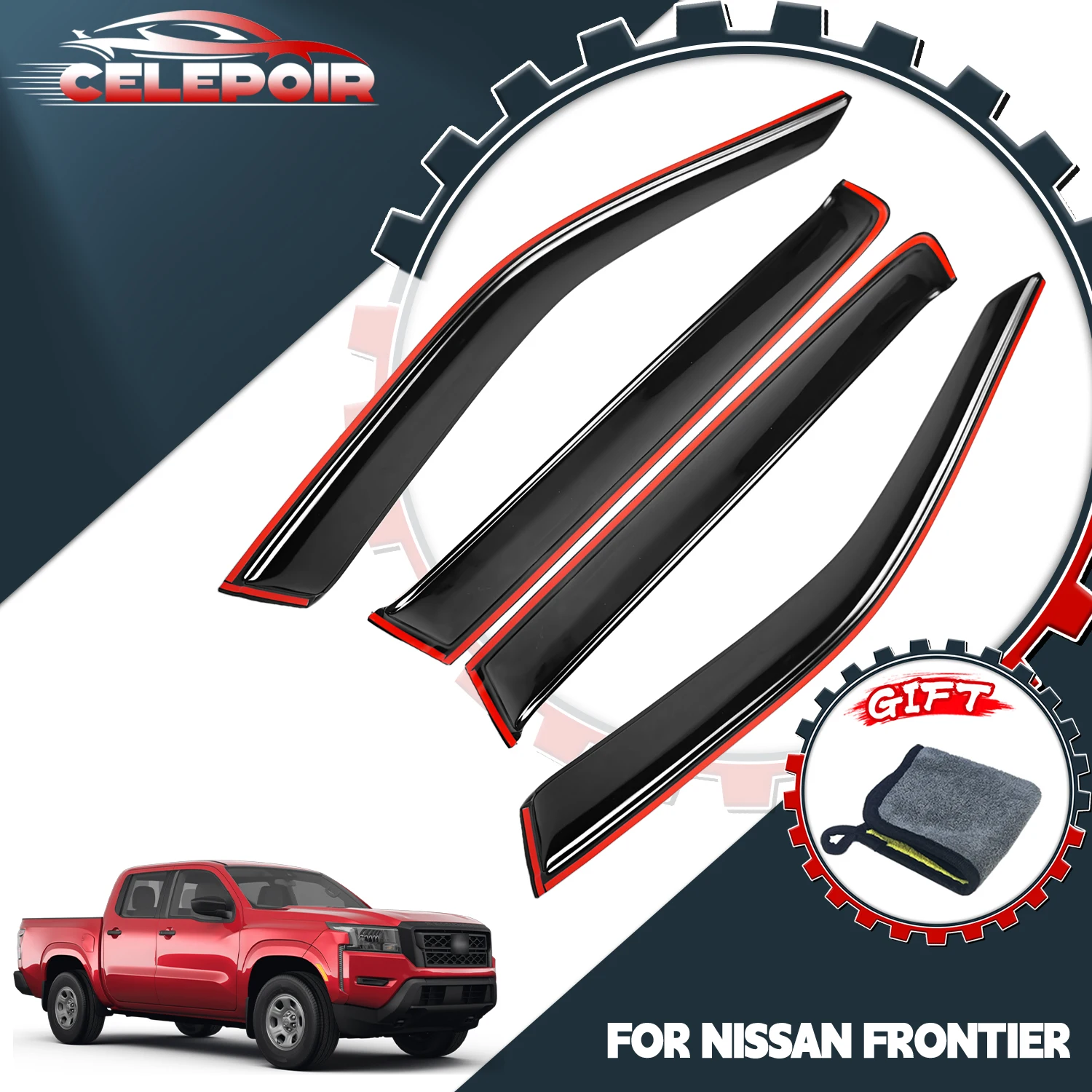 

Дефлекторы окон (ветровики) для Nissan Frontier Crew Cab 2022-2025, накладные