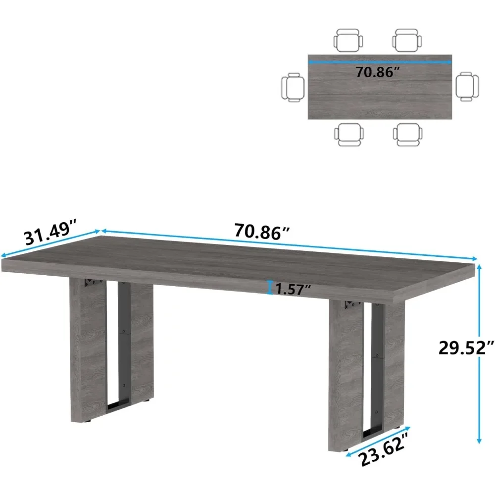 70.8 Inch Dining Table, Rustic Farmhouse Kitchen Table for 6-8 People, Large Dinning Room Furniture Rectangle Dinner Table