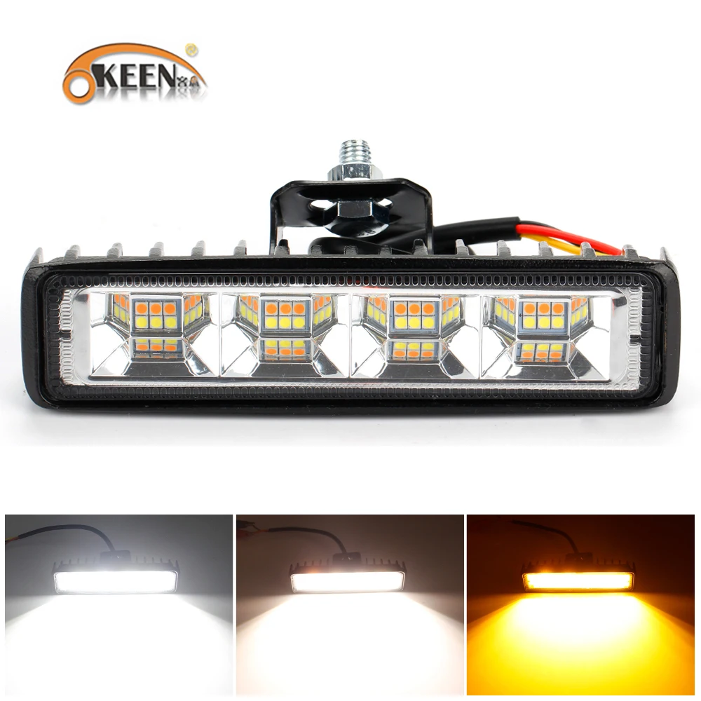 

OKEEN 72W LED Light Bar 24SMD LED Work Light Yellow White Driving Lamp Car Headlight Motorcycle Spotlight 12V 24V Fog Lamp