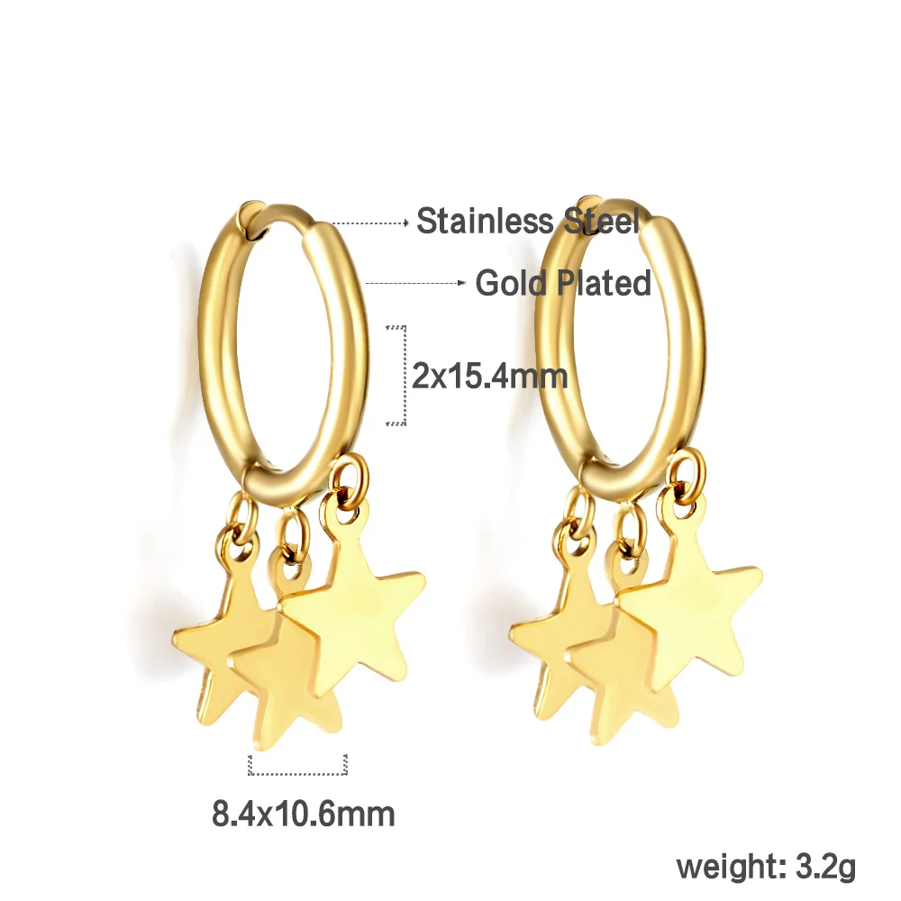 ASONSTEEL 18K Gold Plated Stainless Steel Drop Hoop Earrings Cubic Zirconia Stars Moon For Women Charms Aesthetic Trendy Jewelry