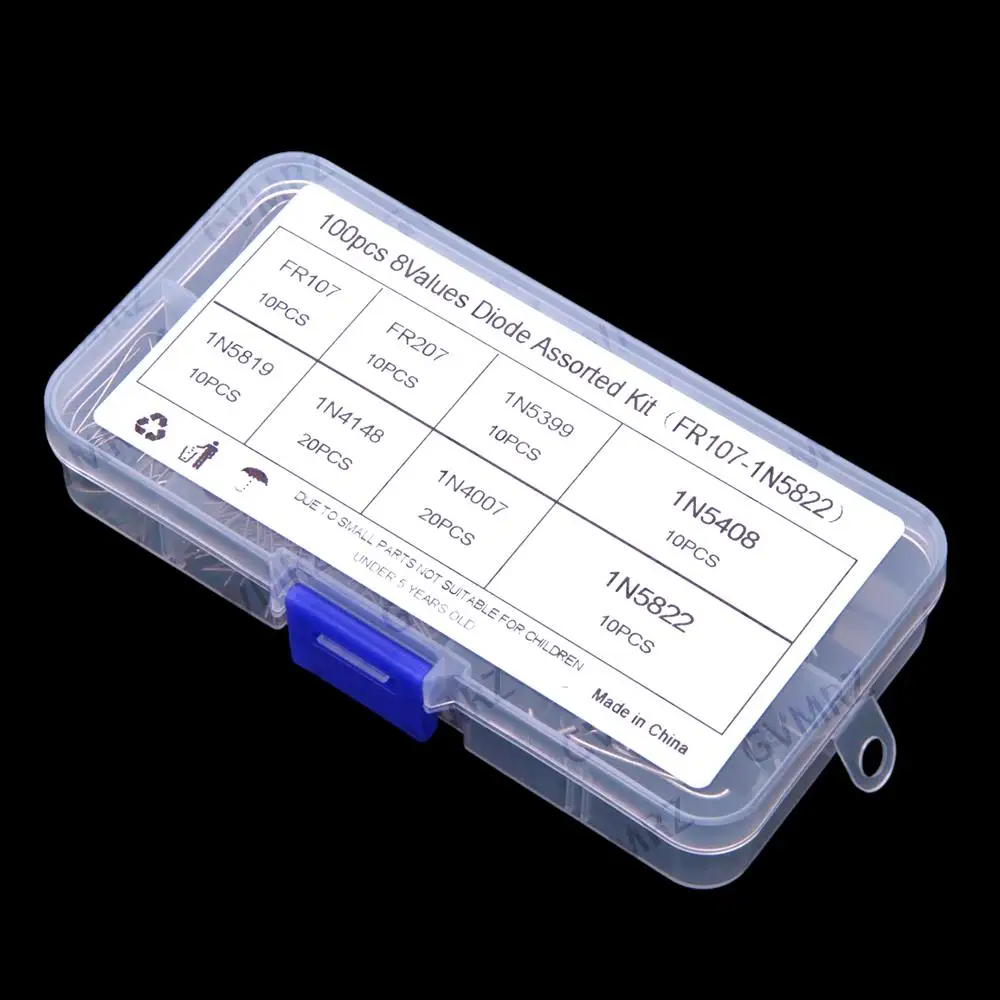 8Values FR107 FR207 1N5399 1N5408 100PCS Diode Assorted KIT 1N5819 1N4148 1N4007 1N5822 kit 1N5819 1N4148 1N4007