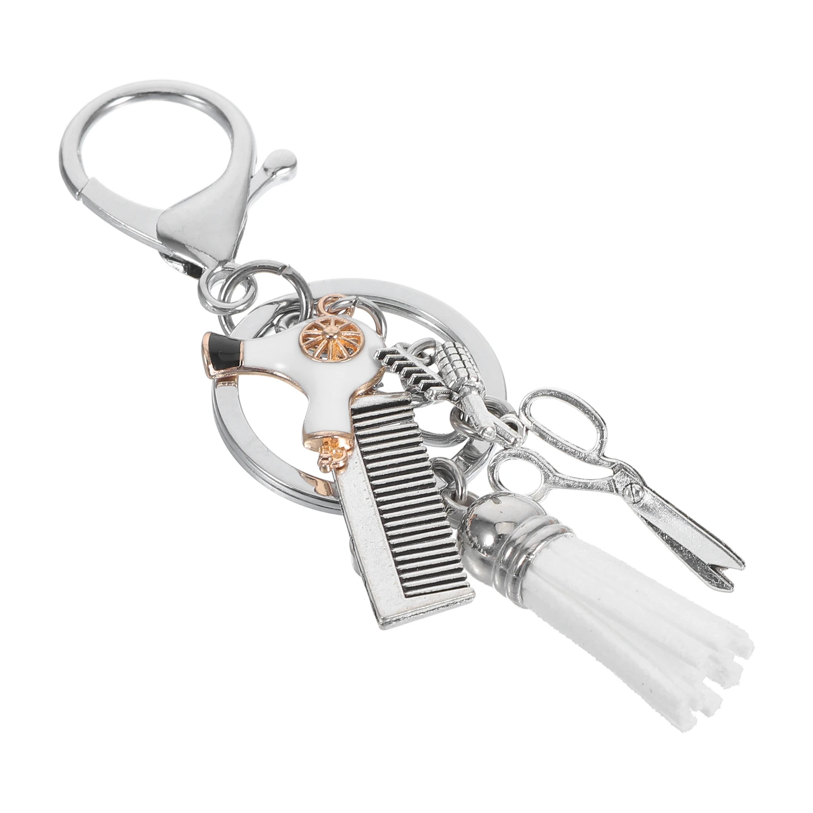 

Hairdresser Keychain Haircutter Comb Scissor Dryer Silver Accessories Bag Keyring Gifts Women Stylish Decorations Metal