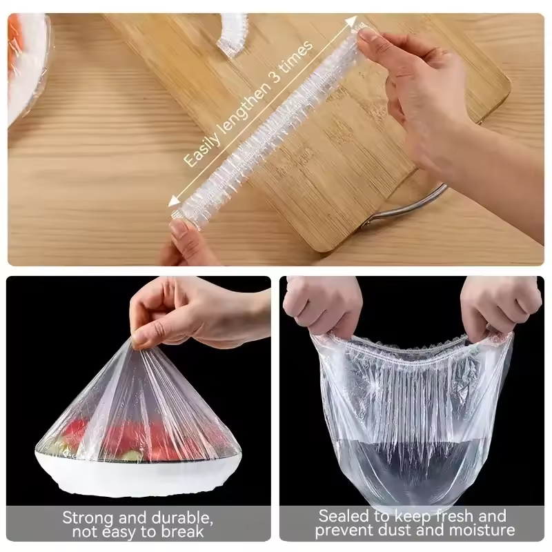 100pcs Disposable Food Cover Saran Wrap Bowel Cover Food Grade Fresh-keeping Plastic Bag Kitchen Storage Accessories - Image 3