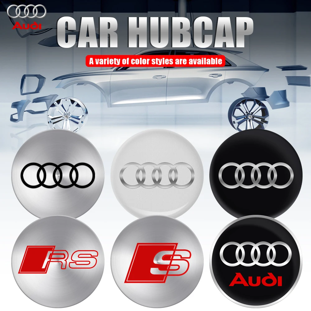 For AUDI TT C5 A5 SLine RS A4 B8 8P 8V A6 C7 A5 Q5 B7 B6 B9 Q7 A1 Q3 4PCS Car Wheel Hub Caps Emblem Badge Stickers Decoration