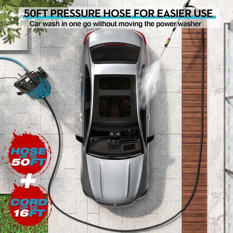 Electric Pressure Washer 4200 PSI High Pressure Washer With16ft Power Cord & 50ft Outlet Hose & 4 Quick Nozzles, 2.8GPM