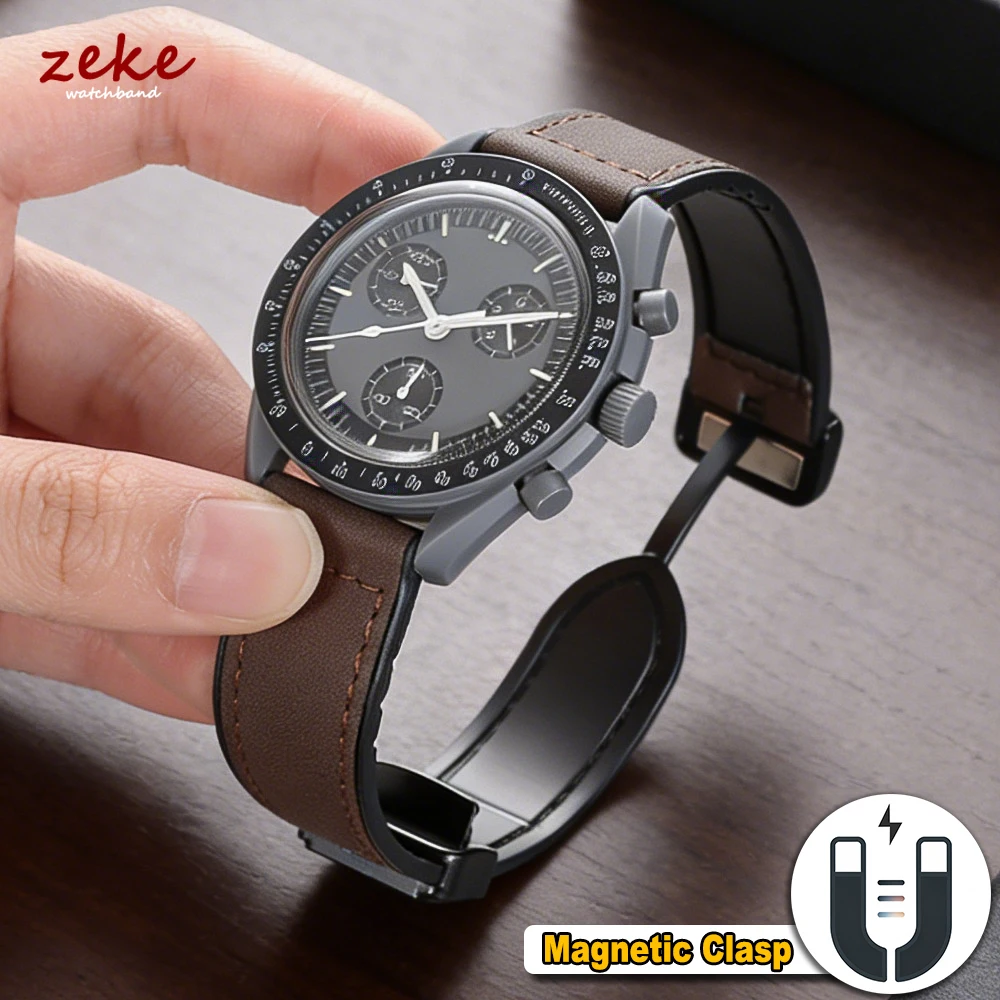 20 mm 22 mm Leder-Silikonarmband für Samsung Galaxy Watch 4 5 6 7 40 mm/44 mm Magnetband für Omega Moonwatch für Swatch-Uhren