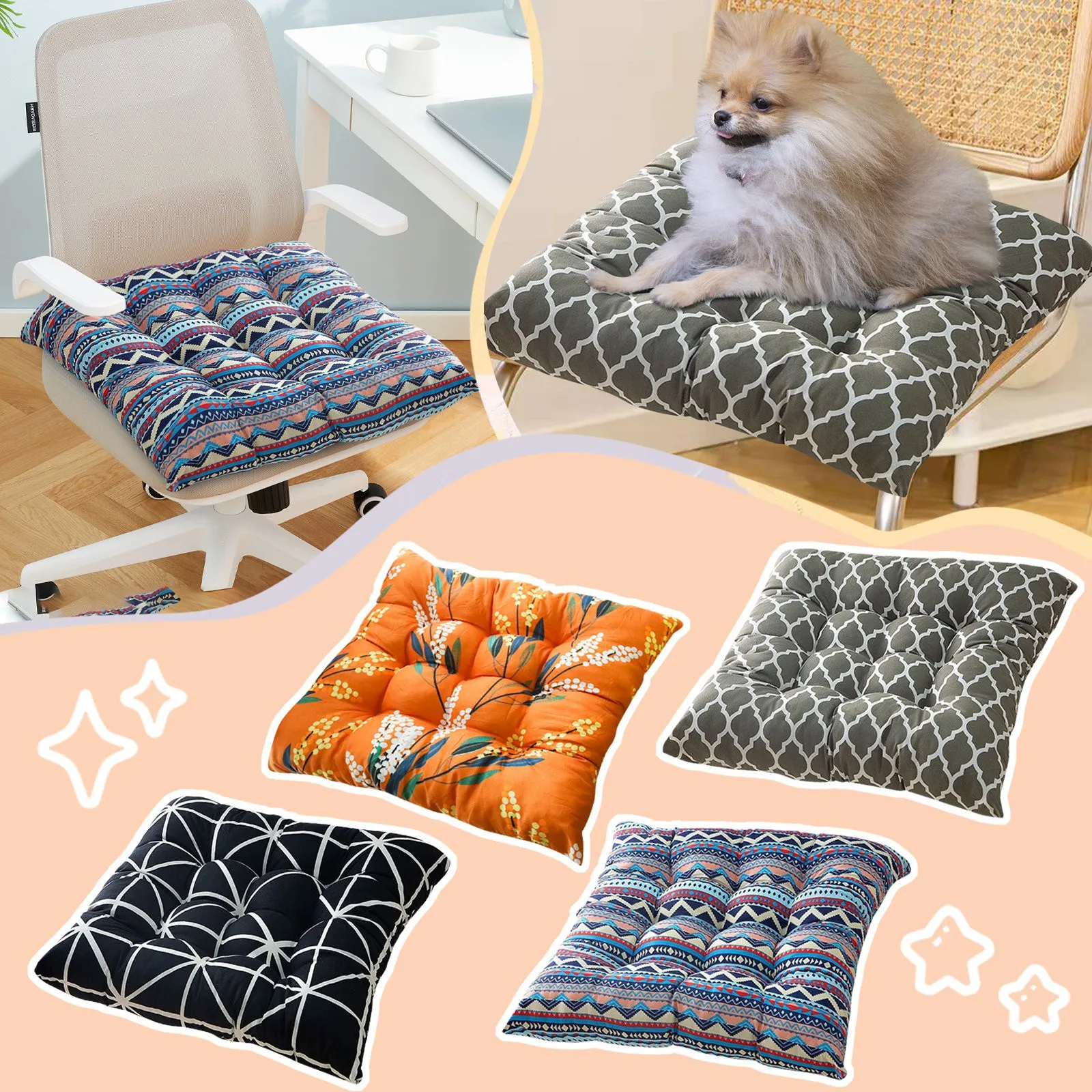 Courtyard Dining Chair Cushion Outdoor Chair Cushion Suitable For Indoor And Outdoor Gardens Square Chair Soft Pad with Strap