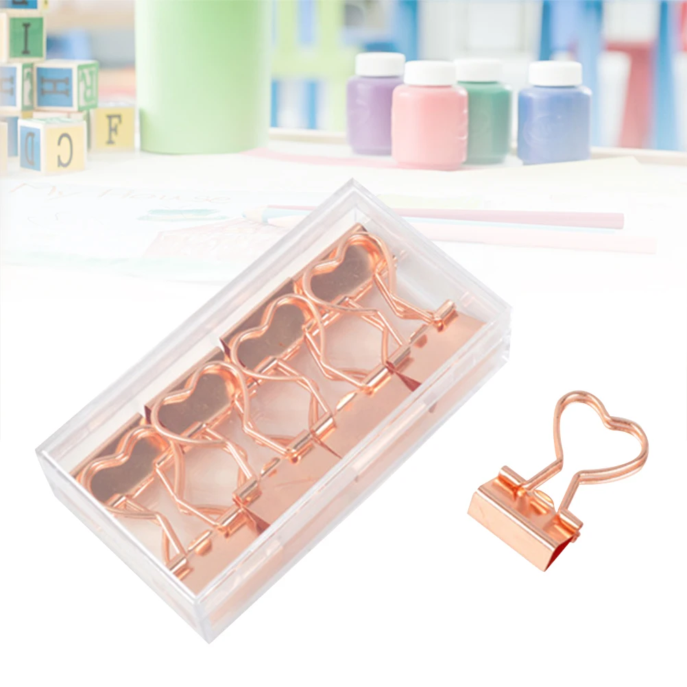12pcs Rose Gold Binder Heart Shaped Metal Clips Decorative Paper Clips for Notes Letters Photos 1.42x0.75inch Office School