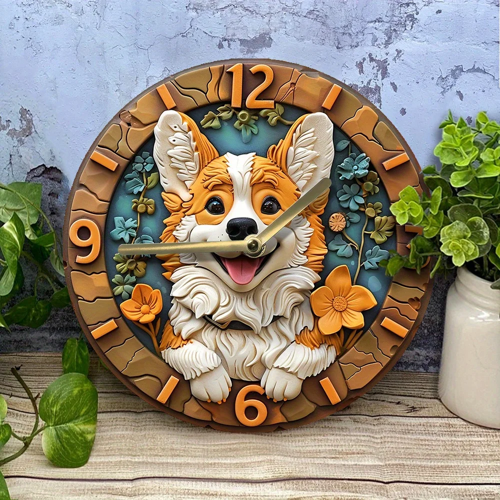 Pembroke Welsh Corgi Wall Clock - Aluminum, Diy Decor For Bedroom & Living Room, Perfect Thanksgiving Gift  dining room decor