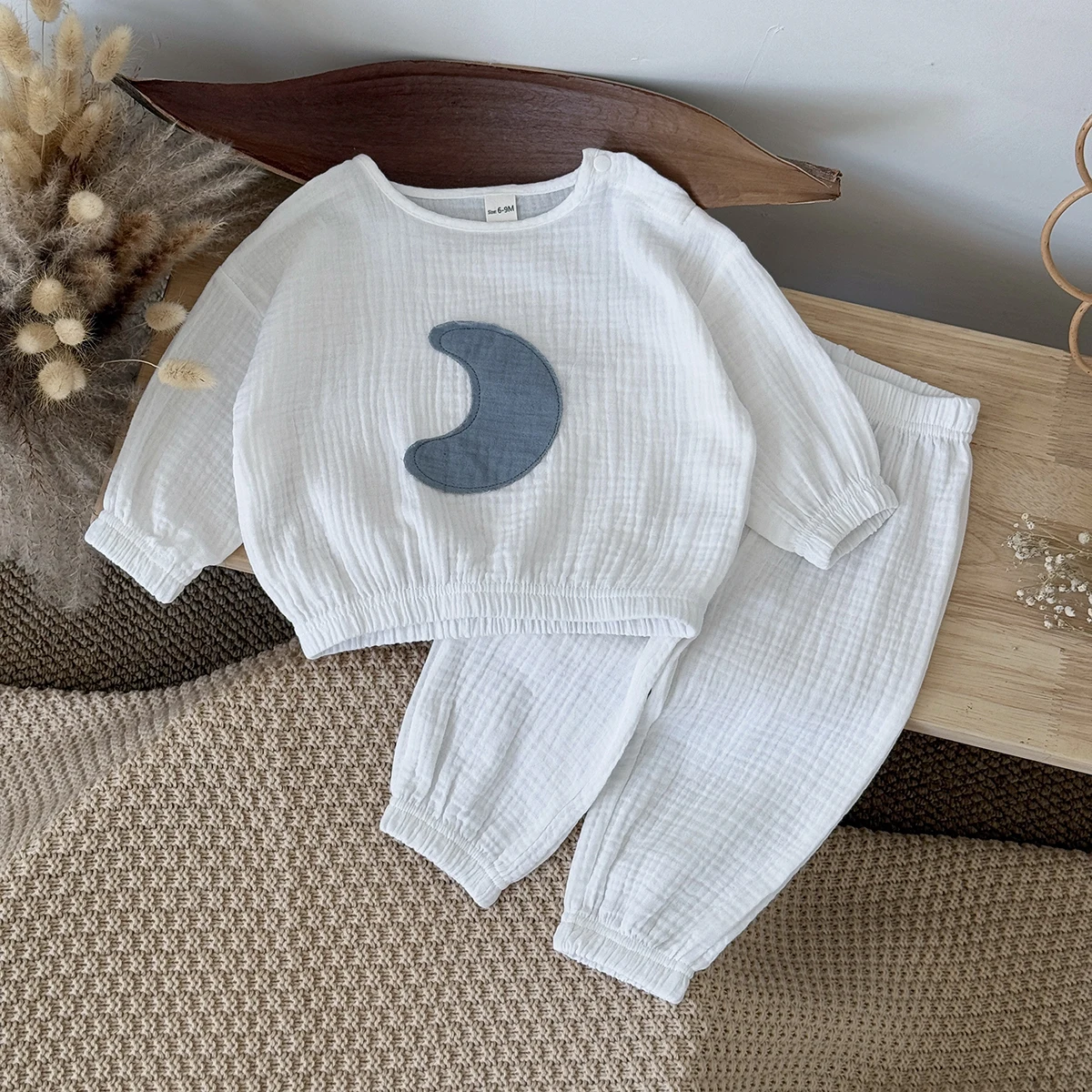 

2Pcs/set Toddler Newborn Baby Outfits Moon Patch Cotton Long Sleeves Tops& Pants Casual Daily Children's Clothes 1-3 Years Items