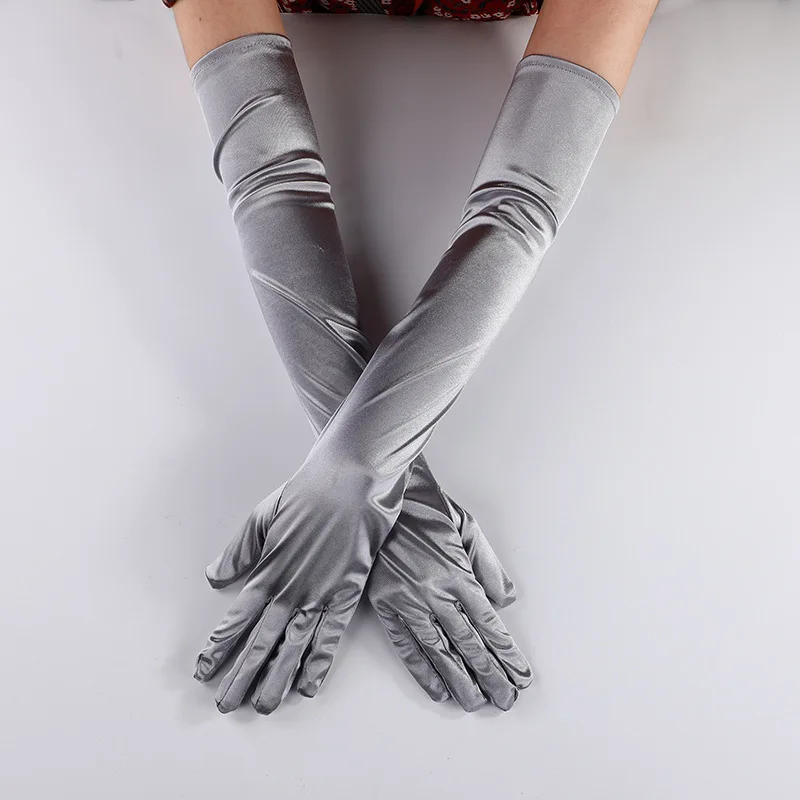 Guantes largos de satén clásicos para mujer, guante de dedo completo, guantes de codo de novia, guantes blancos de Tiquette para vestido de novia,