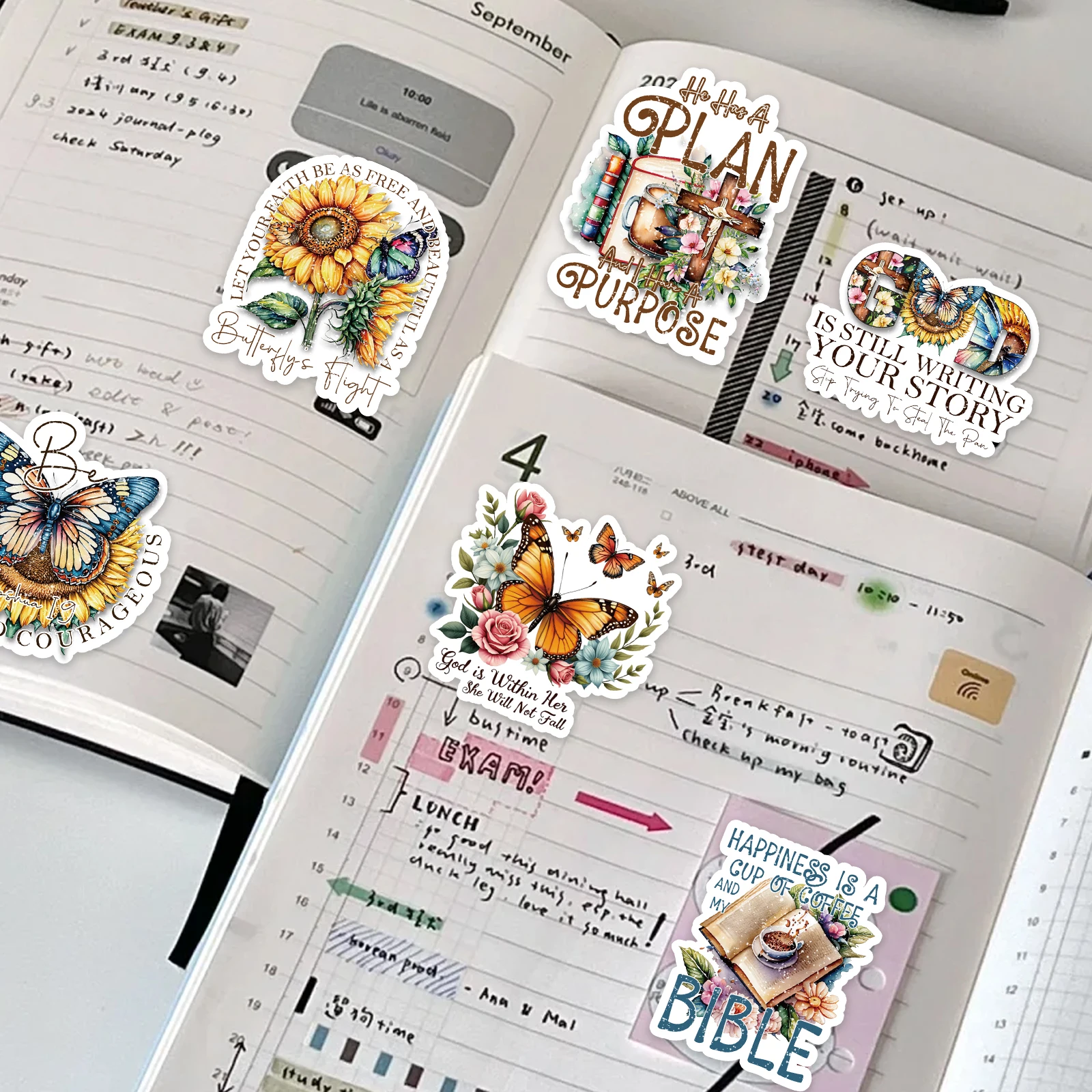 50 قطعة من ملصقات الكتاب المقدس على شكل فراشة يمكنك صنعها بنفسك لتزيين مجلة الهاتف المحمول وعبارة يسوع ملصق نص ملهم لمستلزمات القصاصات