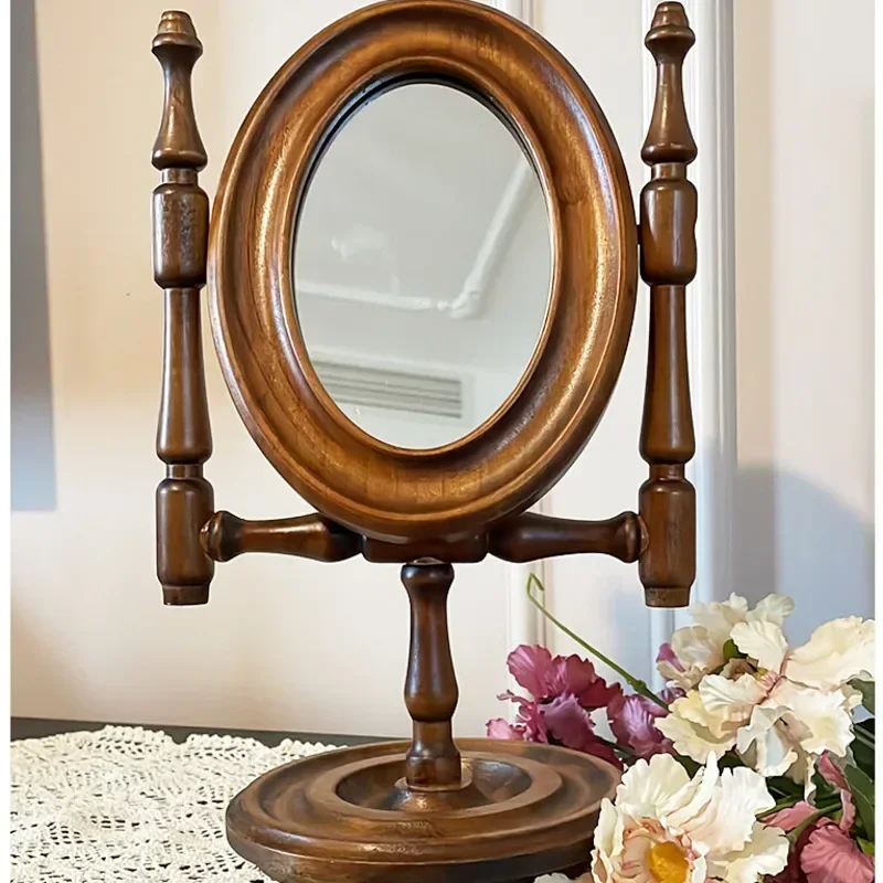 

Vintage Walnut Cosmetic Mirror Bedroom Solid Wood Decorative Mirror Flip Design Makeup Tools Exquisite Versatile Home Decor