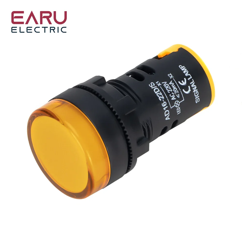 Wskaźnik lampka sygnalizacyjna lekka wodoodporna ad16-22ds 22mm AC/DC 12V 24V 110V 220V 380V czerwony zielony żółty niebieski biały LED żarówki 20mA