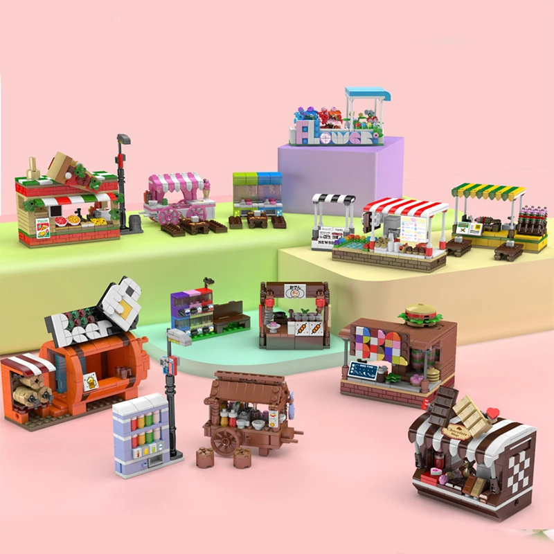 Mini Street Scene Building Blocks Model Stall Vending Machine Small Particle Assembling Ornaments MOC Technical Bricks DIY Gifts