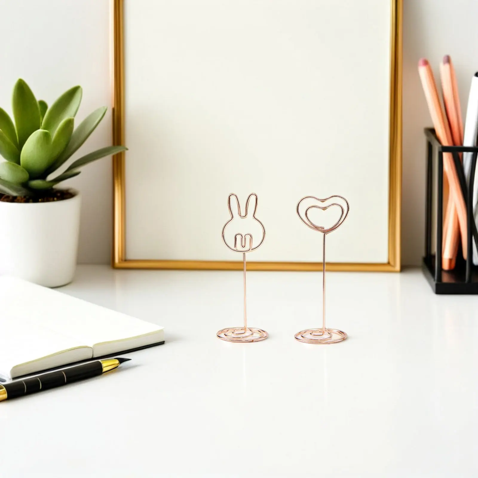 12Pcs Metal Memo Holder Clip Desktop Card Holder Stand Cute Bunny Flower Heart Note Clip Office Desk Business Card Display