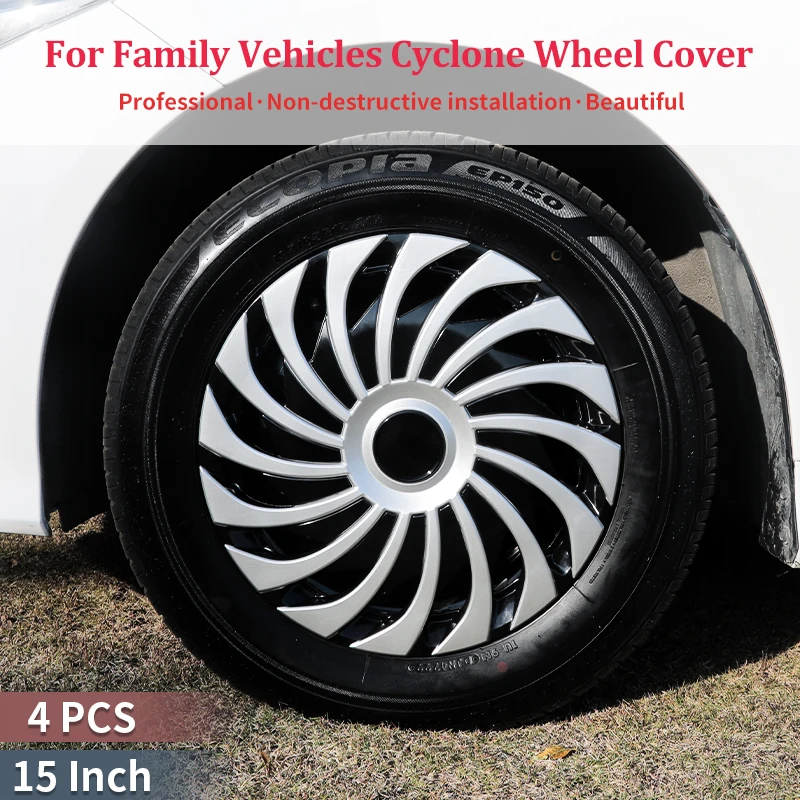 15inch Cyclone Style Hub Cap Cover for Iron Rim Wheel Cover Set of 4 Steel Wheel Cover Replacement Hubcap for R15 Tire