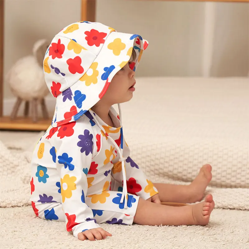 

Toddler Baby Girls Floral Swimsuit One-Piece Long Sleeve Rashguard With Sunhat Sun Protection Bathing Suit Quick Dry 1-2T 2-7T