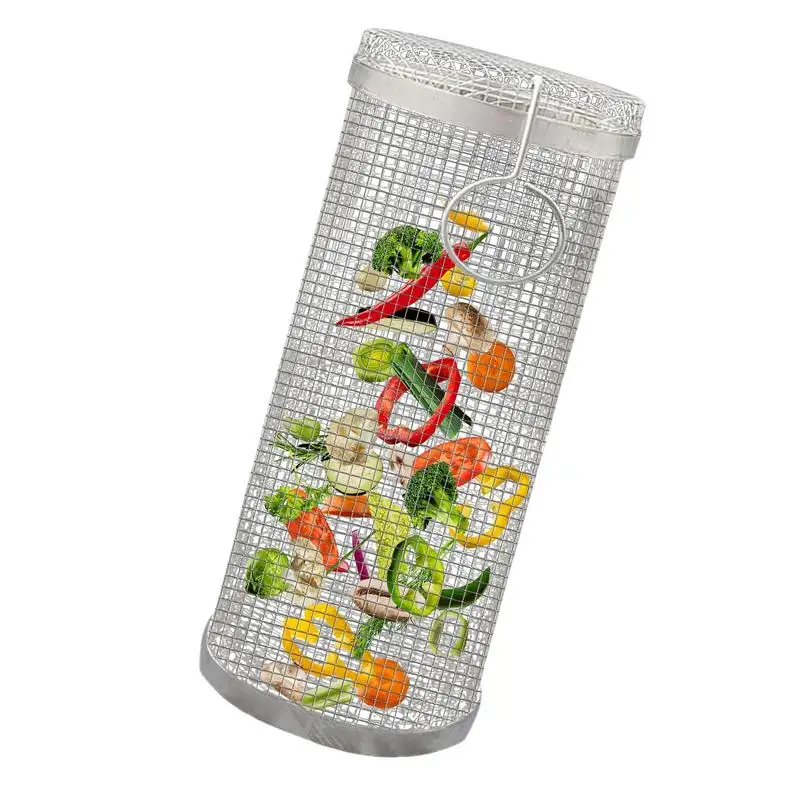 Cesta de acero inoxidable para parrilla, estante portátil para pescado, asar, barbacoa, frijoles, cebollas, banquete de fin de año