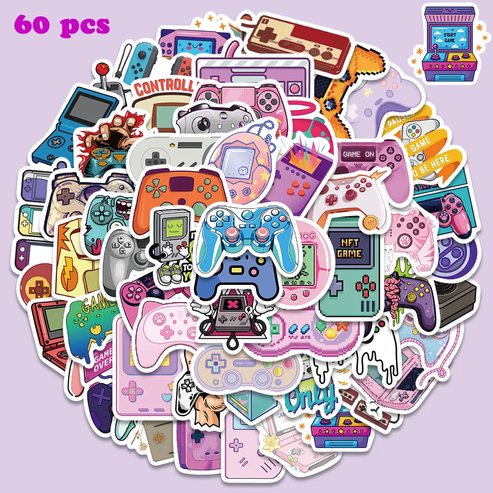 

60pcs Purple Game Controller Stickers Cartoon Decals for Laptop Luggage Guitar Computer Skateboard Toys Stickers Kids Gitfs