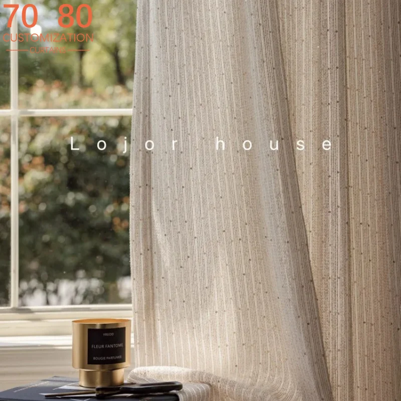 Star Wool Sequin Yarn Beige Window Screen Curtains for Living Room Bedroom Balcony French Window Window Customized Finished