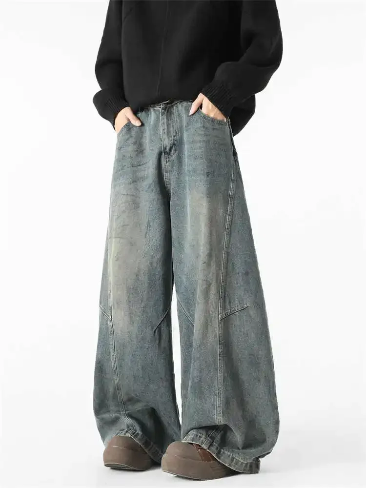 

Американские прямые джинсы с высокой талией, свободные широкие женские брюки Y2K, универсальные повседневные джинсовые брюки бойфренда 2025