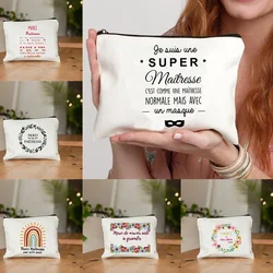 Francese grazie signora stampa sacchetto cosmetico borsa da toilette custodia cosmetica borsa per il trucco donna borsa portaoggetti portatile insegnante miglior regalo