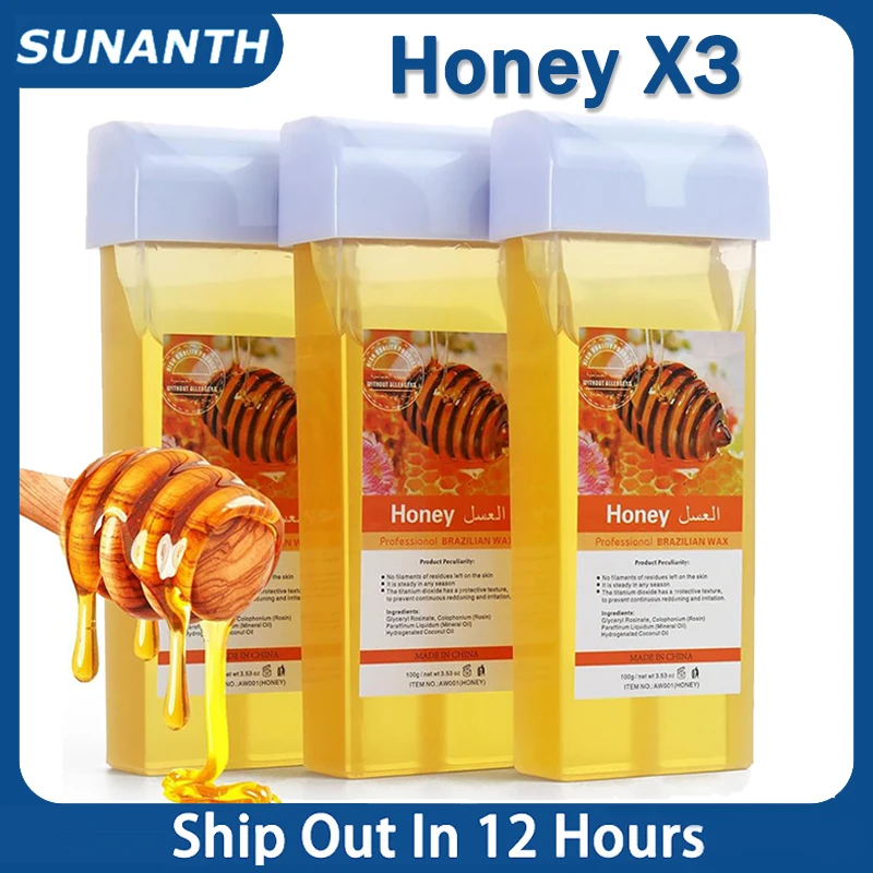 

3PCS Roll On Honey Hair Removal Wax Professional Painless Bikini Body Beauty Waxing Hair Removal For Wax Cylinder Heater Unisex