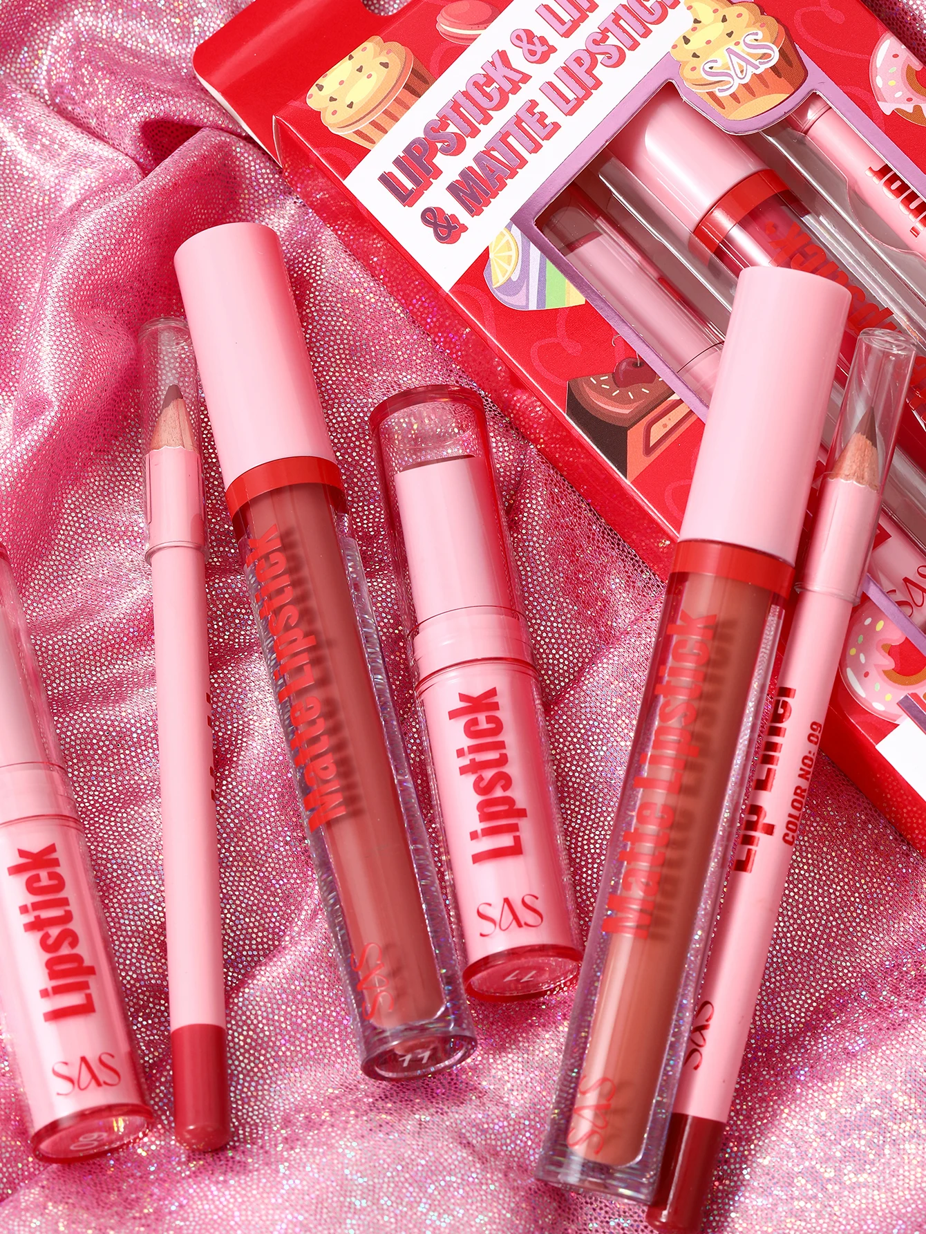 リップスティックとリップグロスのセット、マットリキッドリップスティック＋リップライナー＋リップグロス - リップメイクセットギフトセット