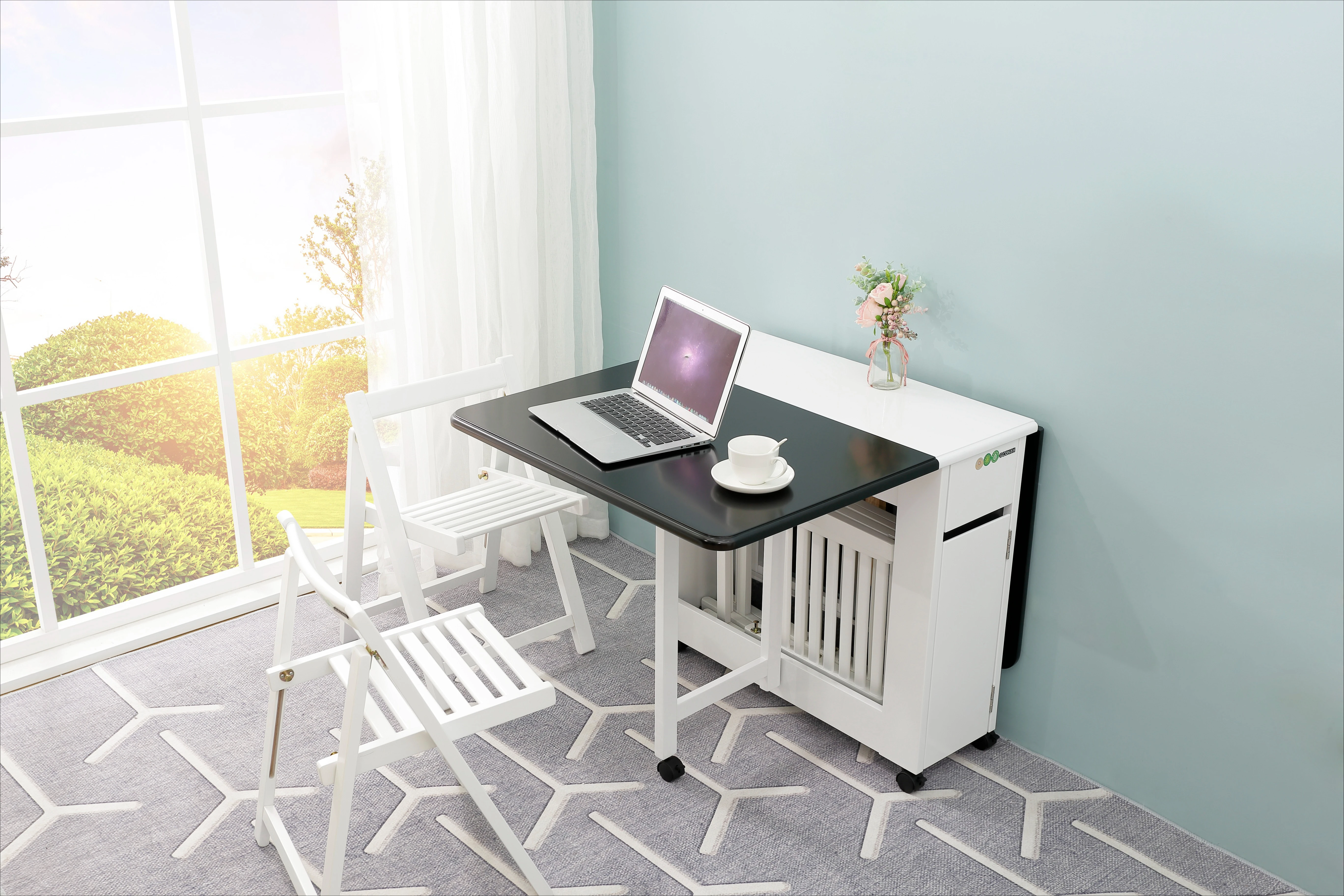 Modern Wall Mounted Folding Dining Table and Chair Set Space Saving Furniture