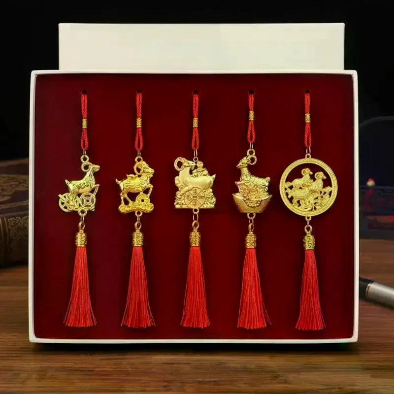 1Pc Gold Lucky Design Red Tassels Chinese New Year 2027 Goat Hanging Ornaments For Spring Festival Home Wall Decor