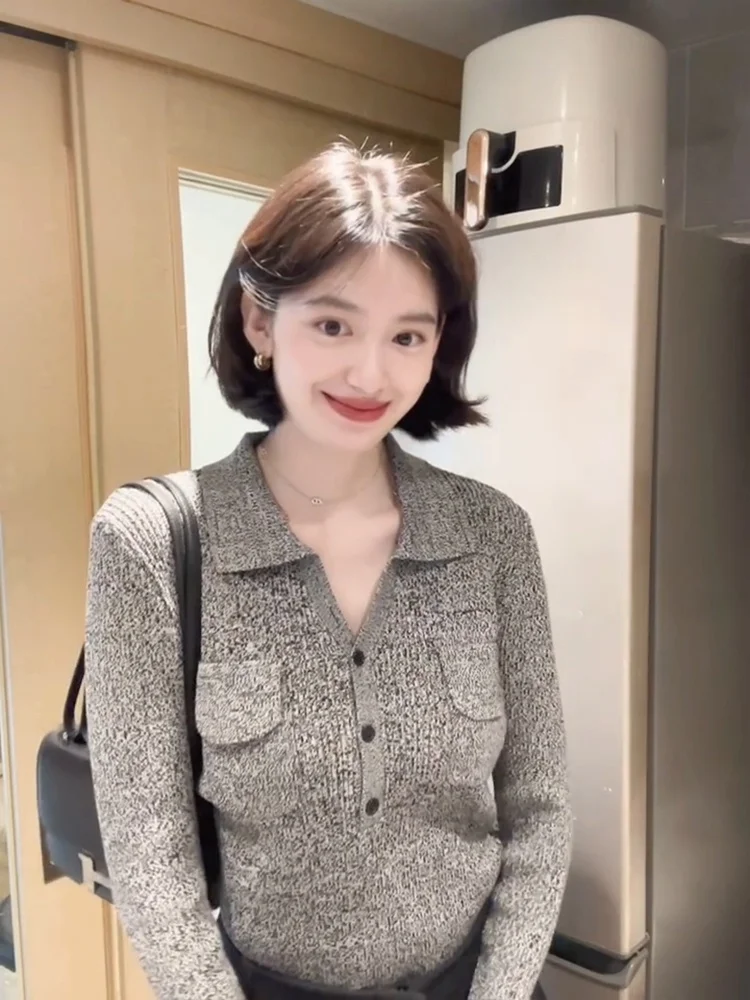 패셔너블 롱 스웨터 니트 베이스 여성용 가을 겨울 고급 스웨터 이너웨어 어깨 V넥 탑