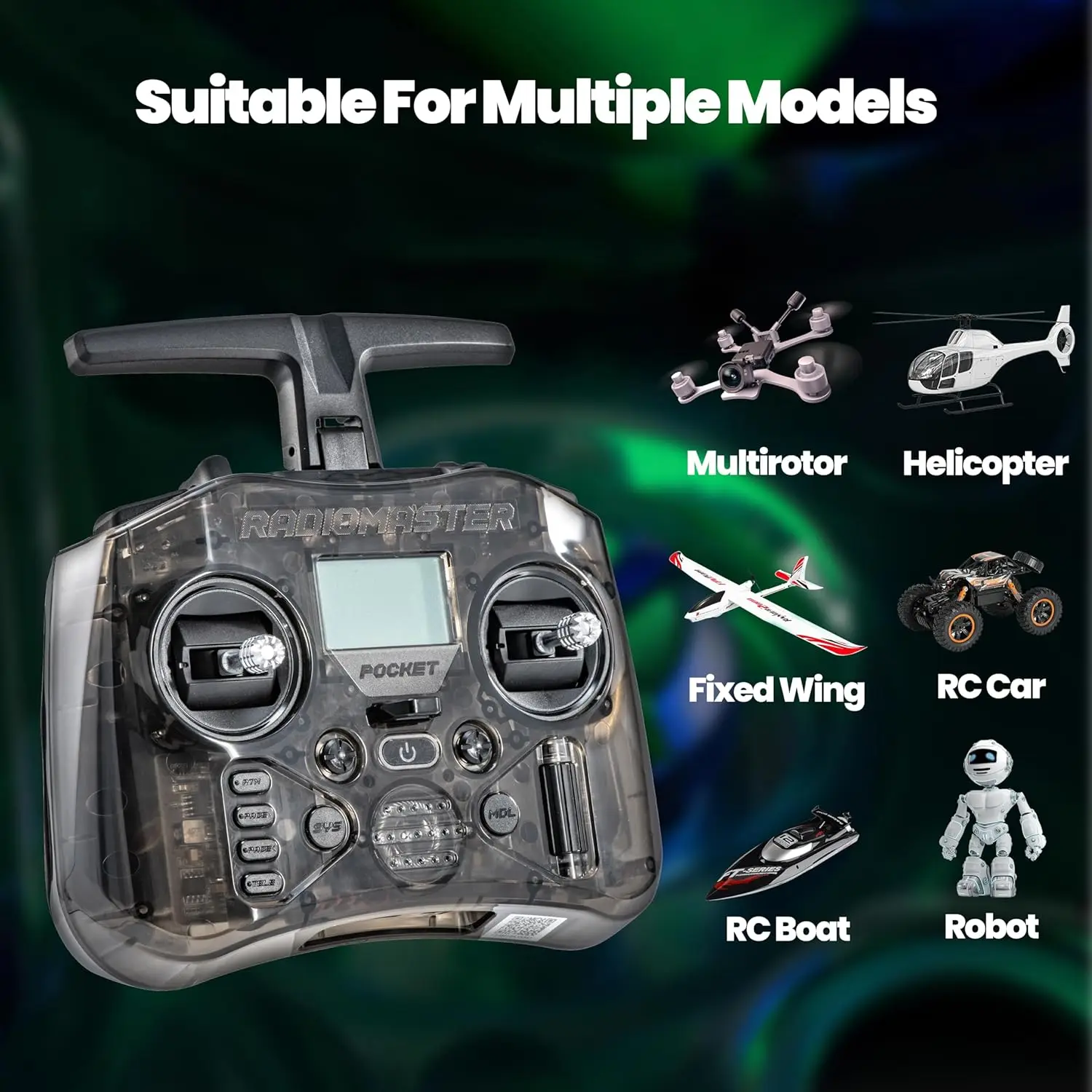 RadioMaster POCKET P16 2.4G Radio Control Removable Sticks Foldable Antenna ELRS Transmitter Hall Joystick For RC Drone/Ro view 5