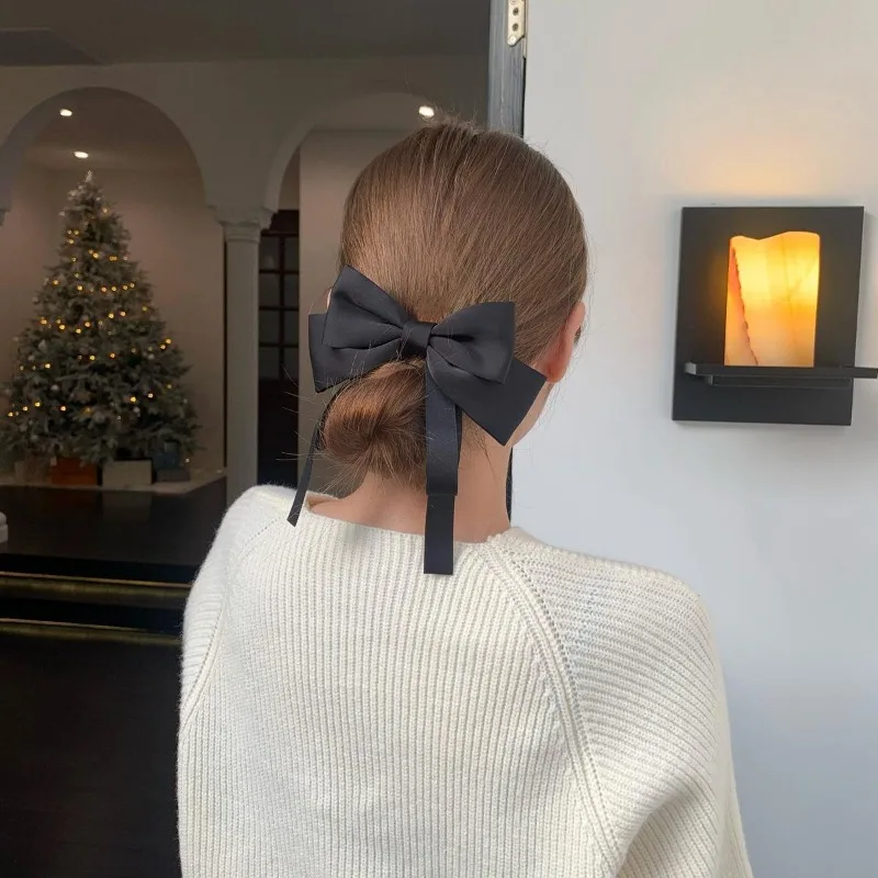 Fashion Fabric Ribbon Hair Bow Hairpin for Women Girls Hair clips Black White Bow Top Clip Female Hair Accessories