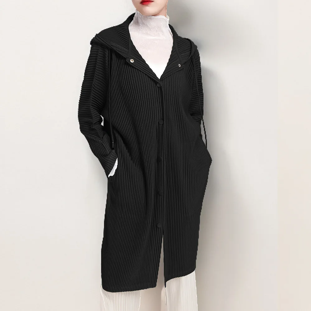 Miyake Pleated Coat Women's Spring and Autumn High-End New Single-Breasted Cardigan Top Mid-Length Top