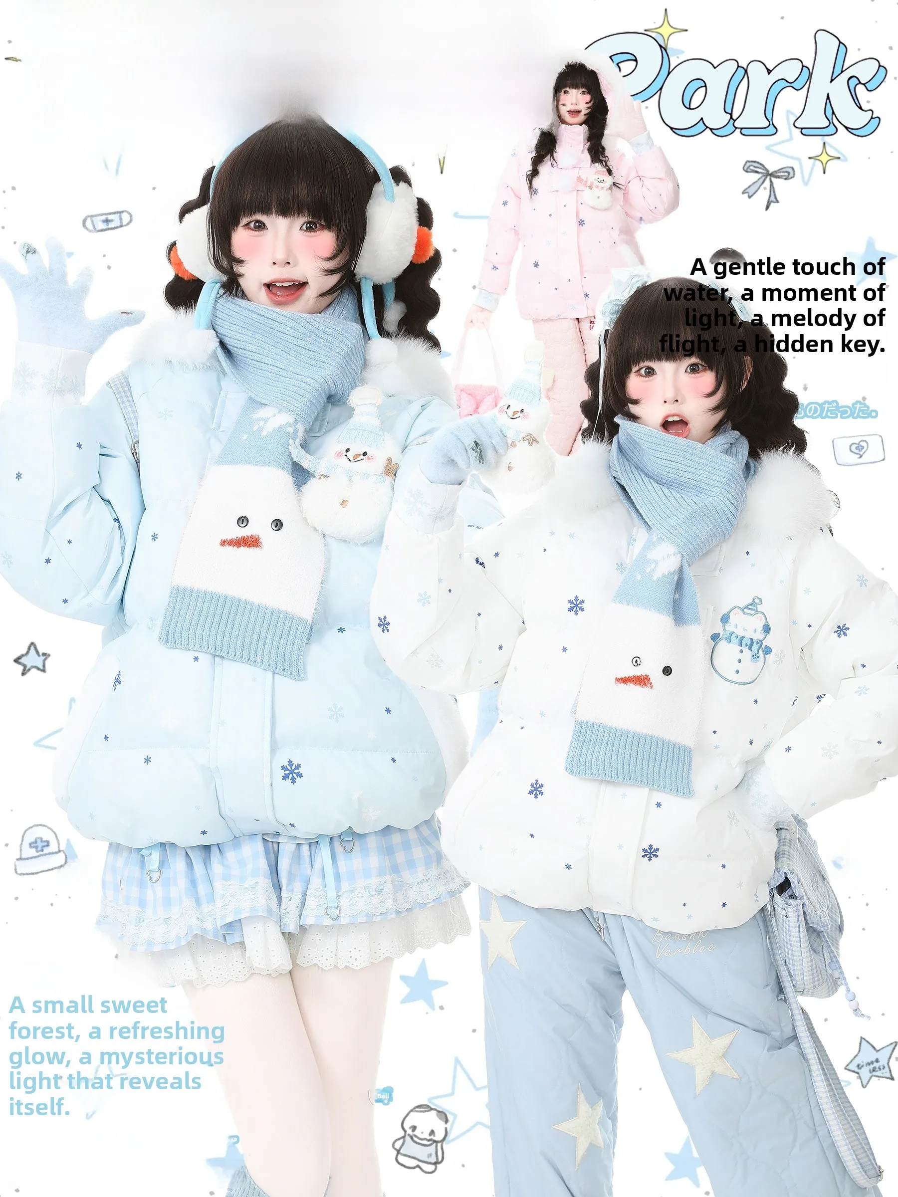 

Original Languid Park Thiened Snowflake Scarf Hooded Cotton Jaet Women's Winter Coat Princ Sle Loose Fit Long Sve